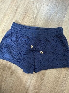 Lily Pulitzer Claudette Navy scalloped shell Crochet Lace Drawstring Shorts